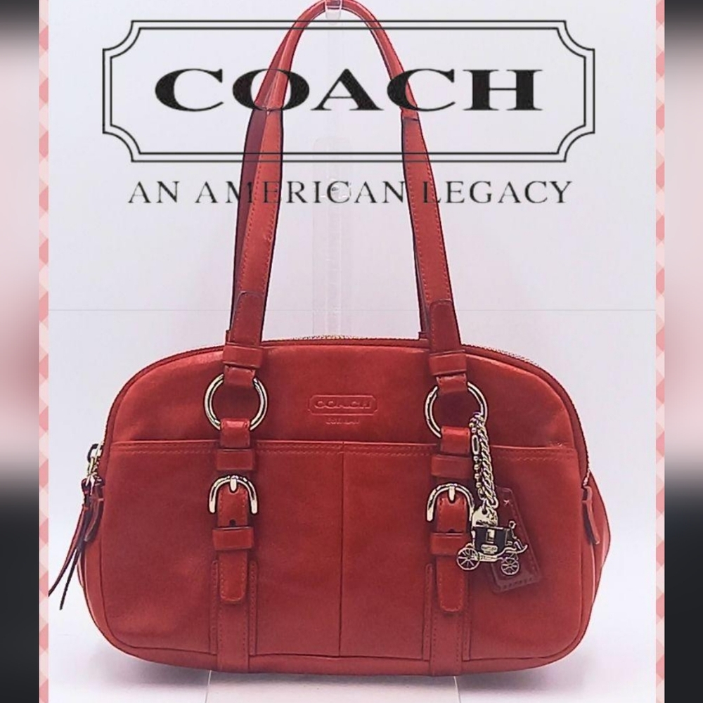 Vintage Coach Soho Red Leather Satchel Purse Triple Compartment